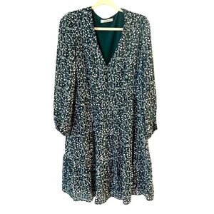 MANGO floral print chiffon dress; balloon sleeves. Color is green apple. Sz 10